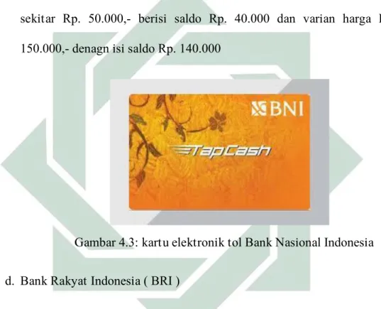 Gambar 4.3: kartu elektronik tol Bank Nasional Indonesia  d.  Bank Rakyat Indonesia ( BRI )  