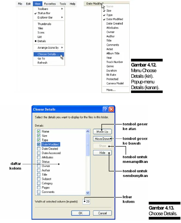 Gambar 4.12.  Menu Choose  Details (kiri).  Popup-menu  Details (kanan).  Gambar 4.13