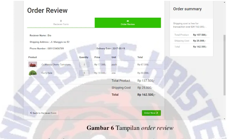 Gambar 6 Tampilan order review 