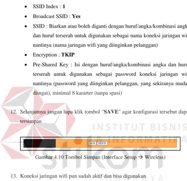Gambar 4.10 Tombol Simpan (Interface Setup  Wireless) 