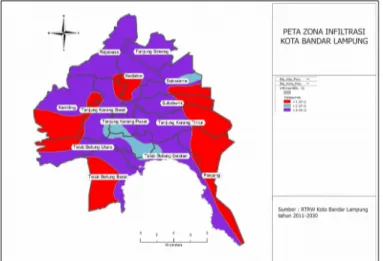Gambar 2. Peta Zona Infiltrasi Kota Bandar Lampung. Tabel 2. Luasan Zona Infiltrasi.