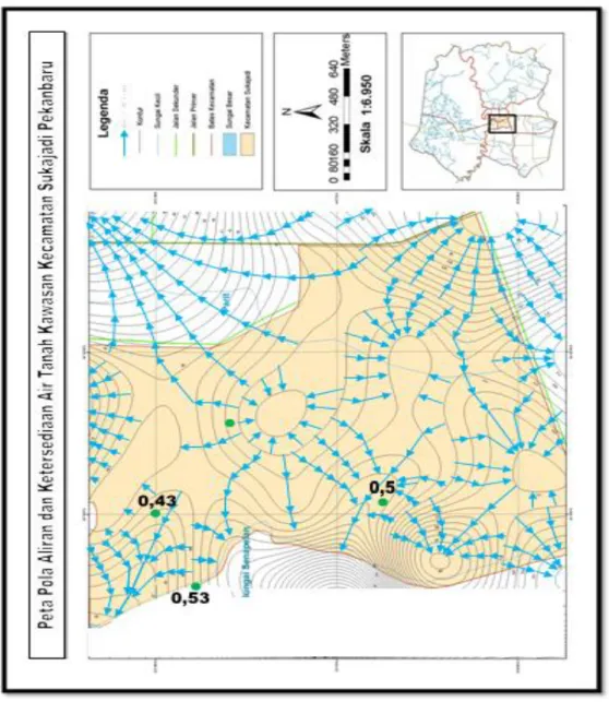 Gambar 6. Peta Pola Aliran dan Ketersediaan Air Tanah di Lokasi Penelitian  V. KESIMPULAN DAN SARAN 