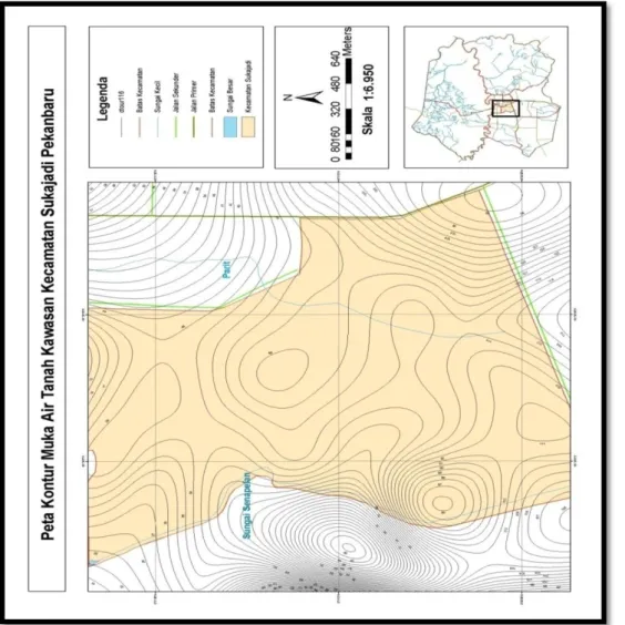 Gambar 4. Peta Kontur Elevasi Muka Air Tanah Lokasi Penelitian (Spline) 