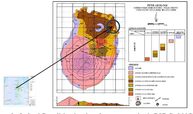 Gambar 3.  Lokasi Penelitian berdasarkan peta geologi (PSDG, 2005)