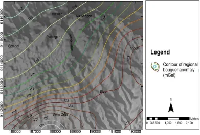 Figure 4. Regional Bouguer anomaly map on Blawan-Ijen study area 