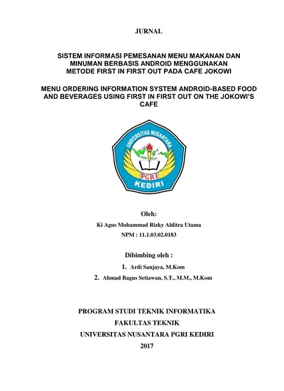 Jurnal Sistem Informasi Pemesanan Menu Makanan Dan Minuman Berbasis Android Menggunakan Metode 0813