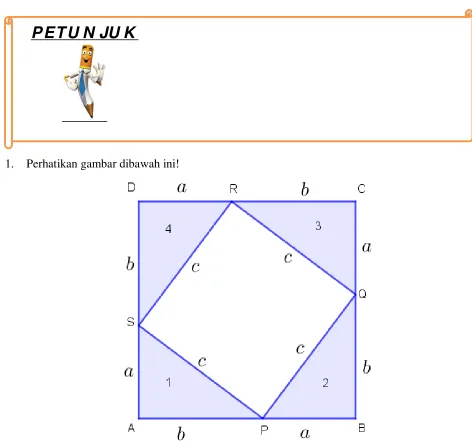 Gambar diatas, merupakan sebuah persegi ABCD yang memuat 4 buah segitiga yang sama