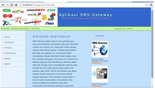 Gambar 8. Administrasi SMS Gateway  Pada  administrasi  aplikasi  berisi  menu 