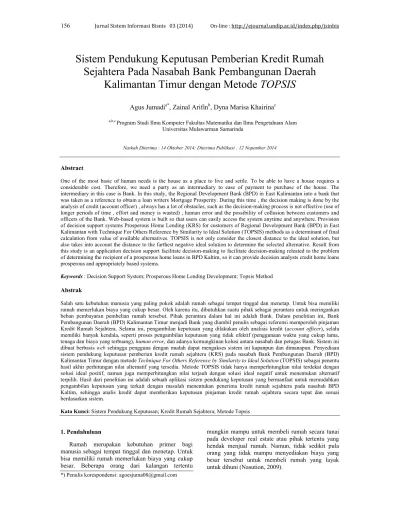 Sistem Pendukung Keputusan Pemberian Kredit Rumah Sejahtera Pada Nasabah Bank Pembangunan Daerah 3071