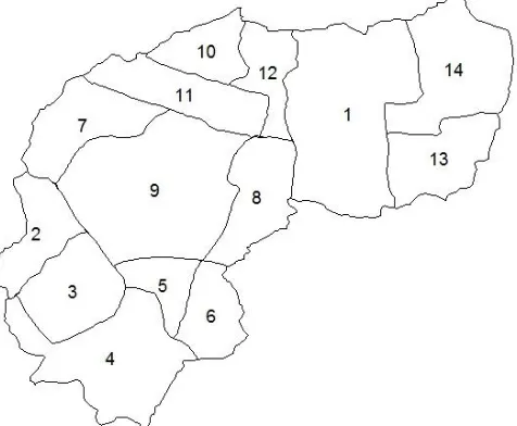 Figure 1. Map of Way Kanan district (14 districts) 