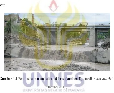 Gambar 1.1 Fenomena bencana aliran debris. (sumber: Djunaedi, event debris 16 