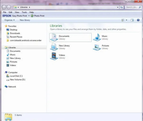 Gambar 2. 7 Tampilan Windows Explorer  c.  Pilih drive yang akan dibuat folder (d:/) 