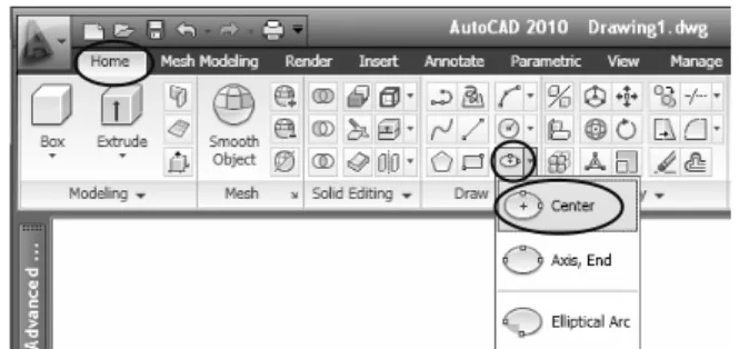Gambar 3.18 Letak perintah Ellipse metode Center 
