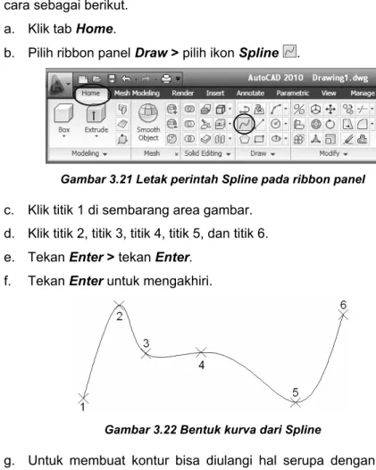 Gambar 3.21 Letak perintah Spline pada ribbon panel 
