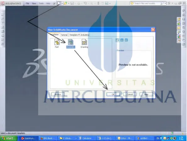 Gambar 3.9 Tampilan New Solidwork Document  Sumber : Data Pribadi 