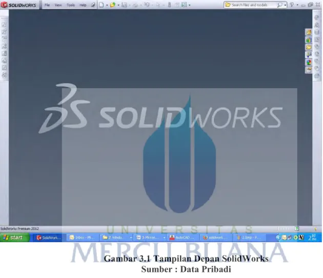 Gambar 3.1 Tampilan Depan SolidWorks  Sumber : Data Pribadi 