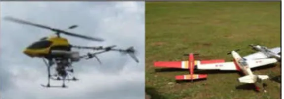 Gambar 1. Bentuk model UAV rotary wing  (kiri) dan fixed wing (kanan) 