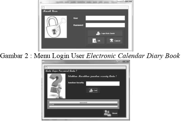 Gambar 1 : Menu utama aplikasi  Electronic Calendar Diary Book 