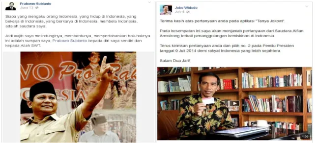 Gambar 6. Postingan visi misi capres presiden RI Prabowo dan Jokowi   yang juga merupakan visi misi partai pendukung mereka 