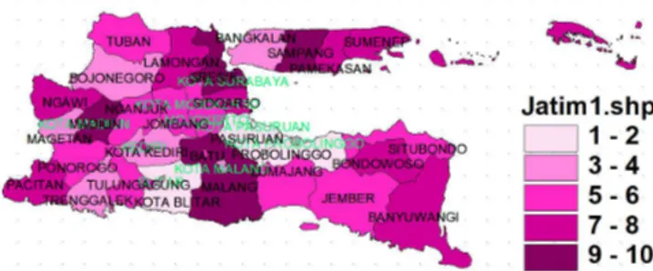 Gambar 1. Peta Sebaran Jumlah Persediaan Suku Cadang  di Provinsi Jawa Timur 