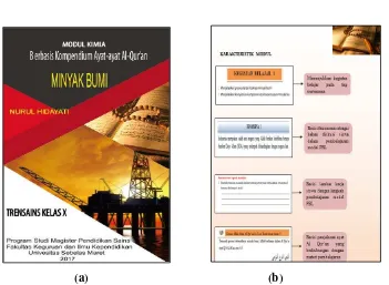 Gambar 1. (a). Cover modul kimia dan (b). Karakteristik modul kimia berbasis kompendium ayat-ayat Al Qur’an