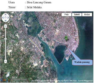 Gambar 3.1. Waduk Pusong hasil pencitraan Google Earth (2013) 