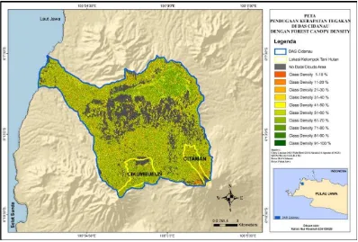 Gambar 5  Peta pendugaan kerapatan tegakan di DAS Cidanau dengan Forest Canopy Density 