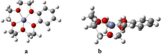 Gambar 3 Struktur [Zn2+.Bz15C5] tampak dari (a) atas dan (b) samping Parameter Struktur 