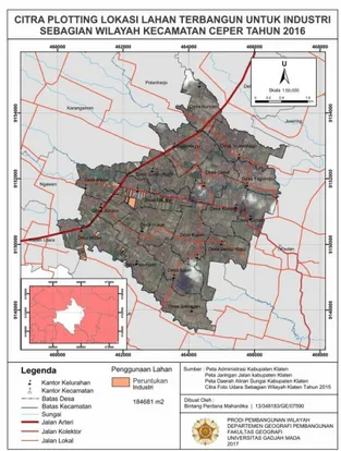Gambar 1.1  Citra Perubahan  Penggunaan Lahan Sebagian  Kecamatan Ceper Tahun 2010 - 2016 