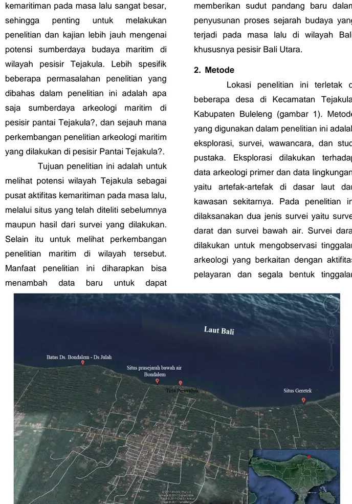 Gambar 1. Peta lokasi penelitian di pesisir Pantai Tejakula (Sumber Google Earth).