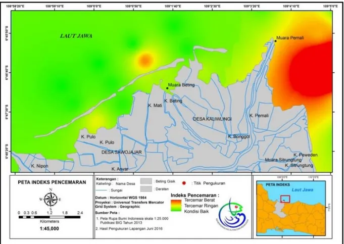 Gambar 6. Peta zonasi indeks pencemaran perairan Kec. Brebes 