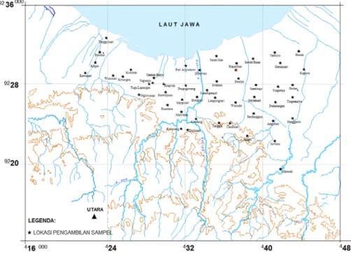 Gambar 7 memperlihatkan peta lokasi  pengambilan sampel air tanag dangkal di  beberapa lokasi di wilayah Kota Semarang