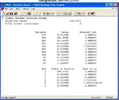 Tabel 5 Output Model Multi Objective (Goal) Programming Menggunakan Software LINGO 