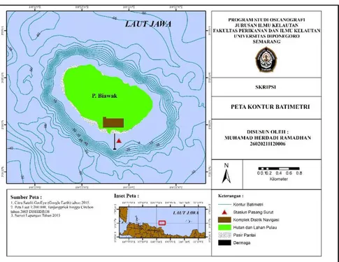 Gambar 4. Peta Kontur Batimetri Perairan Pulau Biawak, Indramayu. 