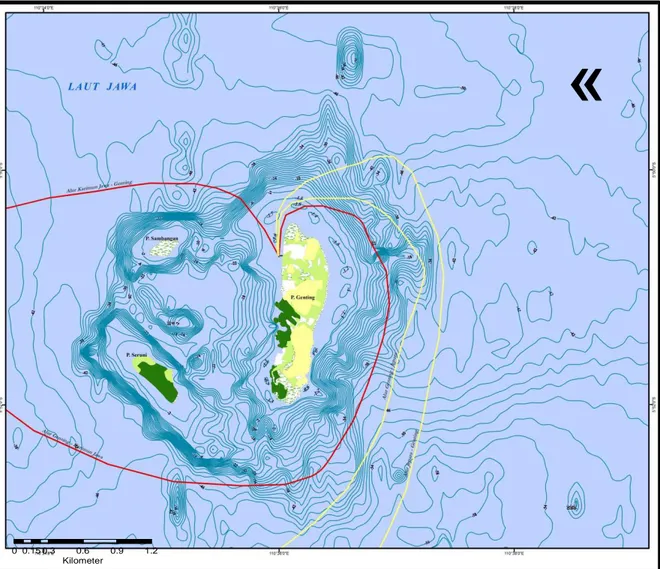 Gambar 24.  Peta Batimetri dan Alur Pelayaran Perairan Pulau Genting, Karimunjawa. 