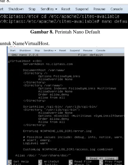 Gambar 8. Perintah Nano Default Berikut file default untuk NameVirtualHost.