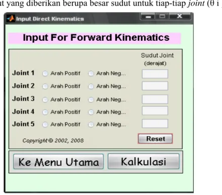 Gambar 3.8 Menu input Forward kinematik 