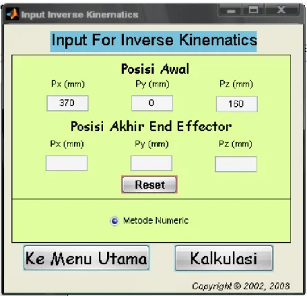Gambar 3.9 menu input Invese kinematik 