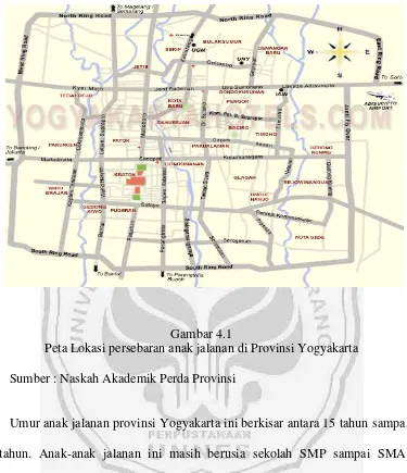 Gambar 4.1 Peta Lokasi persebaran anak jalanan di Provinsi Yogyakarta 