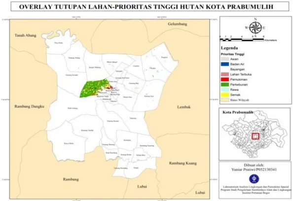 Gambar 5. Overlay peta prioritas tinggi dengan tutupan lahan Kota Prabumulih 