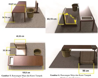 Gambar 5. Rancangan Meja dan Kursi Tampak Atas dan Samping 