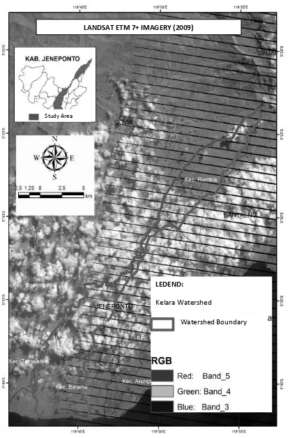 Figure 5. Landsat image ETM 7+ acquisition 2009 in Kelara watershed