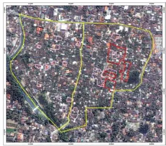Figure 6. Vulnerable Group in Kotagede Area (Figure not to scale). Theforum group discussion able to identify a very usefull information about whomare vulnerable groups in their surrounding, i.e.diffable group (red),physichological trauma (blue), elderly (green) and paralyzed group (brown).They are fully aware of their existence, thereby this houses is indicated asvulnerable element.