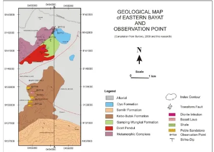 Figure 2. Geological Map of Eastern Bayat and Observation points (compiled by Surono, 2008 and data analysis).