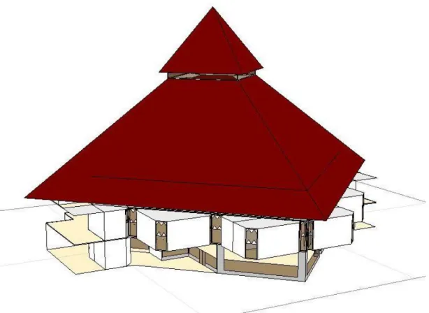 Gambar  49.    Desain  Masjid  Kampus  Universitas  Hasanuddin  (Kampus  Tamalanrea) dalam Program Ecotect 