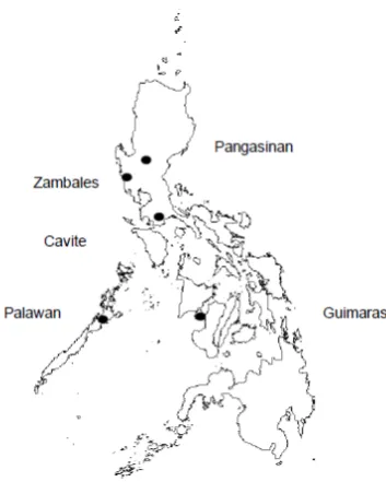Figure 1. Philippine map, showing the five sample collection sites. 