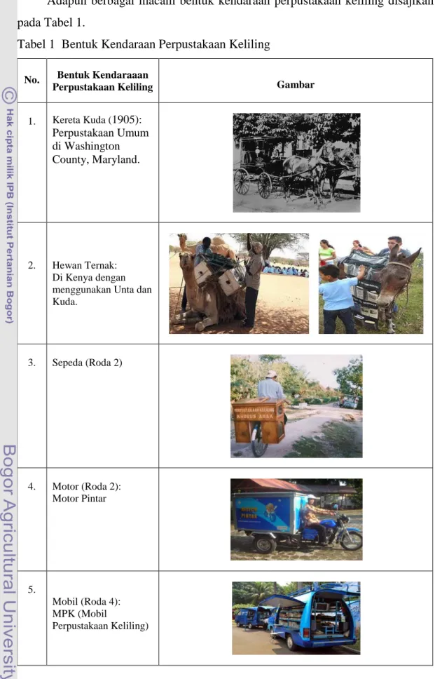 Tabel 1  Bentuk Kendaraan Perpustakaan Keliling 