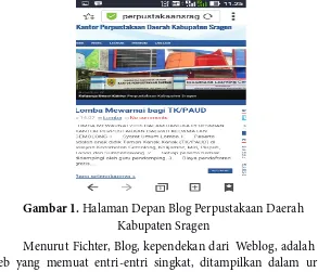 Gambar 1. Halaman Depan Blog Perpustakaan Daerah Kabupaten Sragen