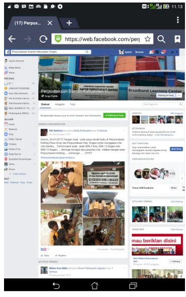 Gambar 2. Halaman depan akun Facebook Perpustakaan Daerah Kabupaten Sragen