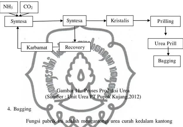 Gambar 11.  Proses Produksi Urea  (Sumber : Unit Urea PT Pupuk Kujang,2012)  4. Bagging 